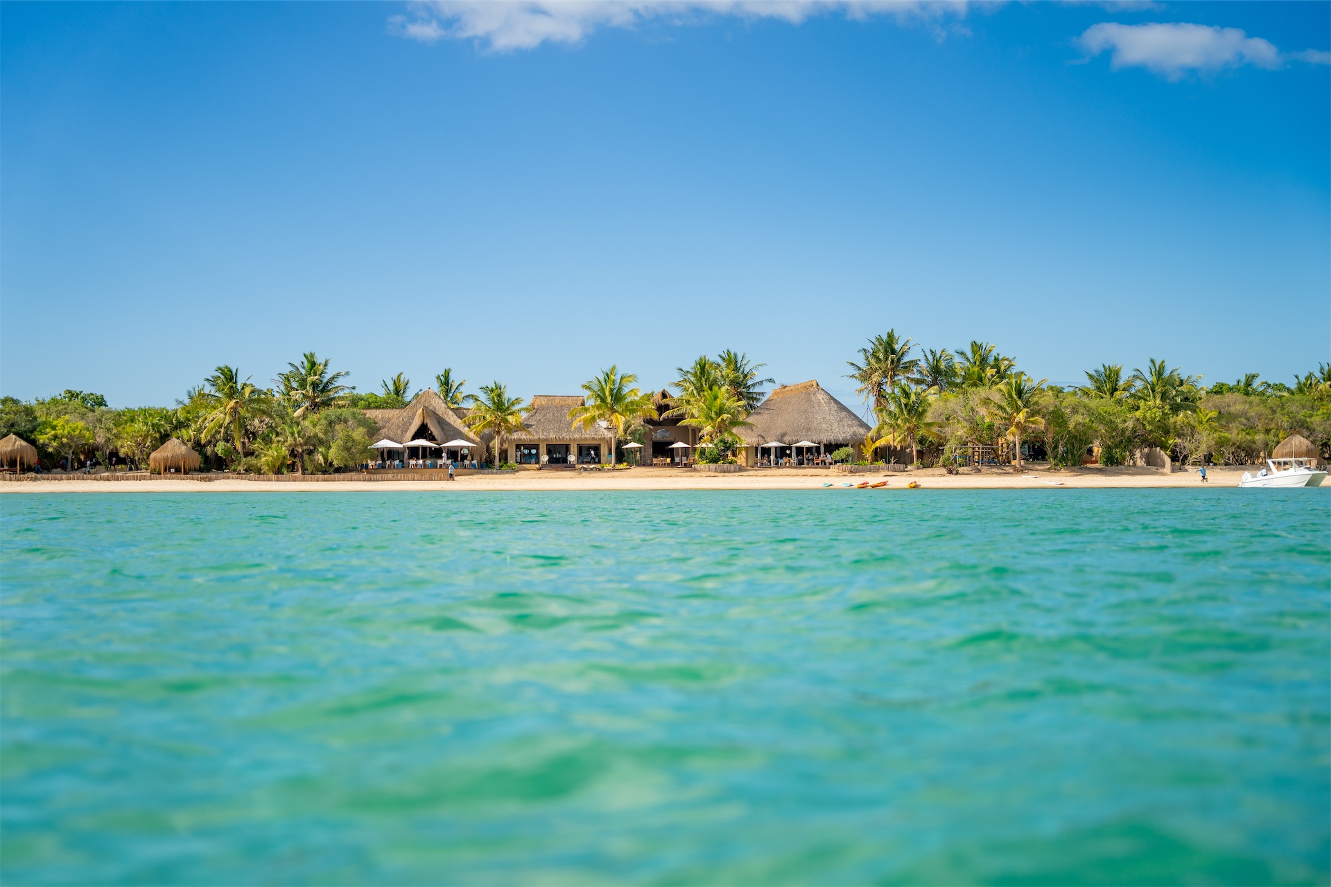 Azura Benguerra beachfront resort viewed from the ocean